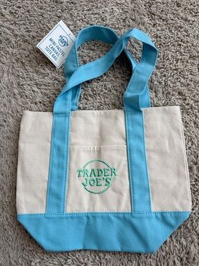 Cream & Light Blue Canvas Tote Bag